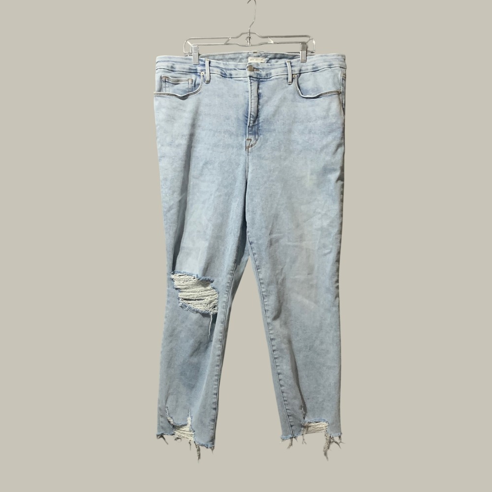 Good American Good Classic Distressed High Rise Jeans Light Wash Blue 22